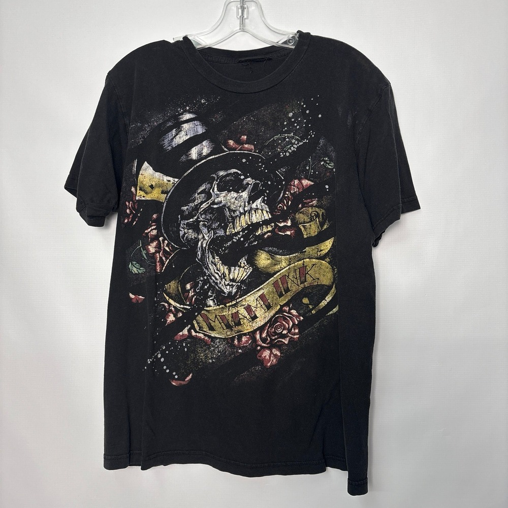 Miami Ink Mens Skull Top Hat Roses Graphic T-Shirt Black Short Sleeve Tee Tattoo